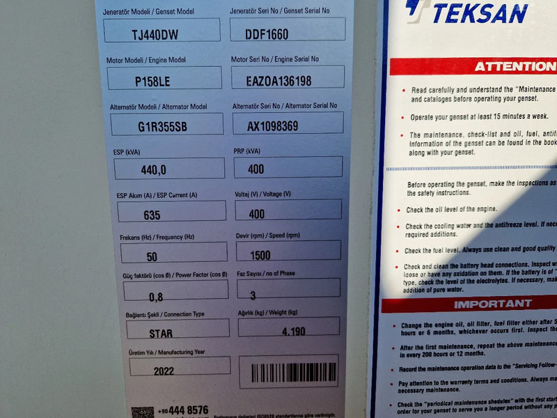 Doosan Teksan TJ440DW generator 440kVA Doosan 8-cilinder UNUSED - Gerador elétrico: foto 5 Doosan Teksan TJ440DW generator 440kVA Doosan 8-cilinder UNUSED - Gerador elétrico: foto 5
