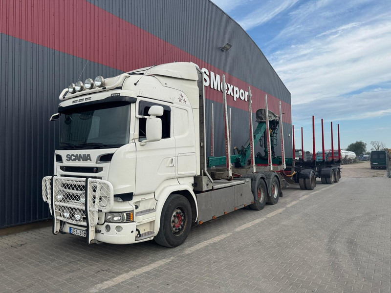 Scania R 730 + NARKO trailer - Camião de transporte de madeira, Camião grua: foto 1 Scania R 730 + NARKO trailer - Camião de transporte de madeira, Camião grua: foto 1