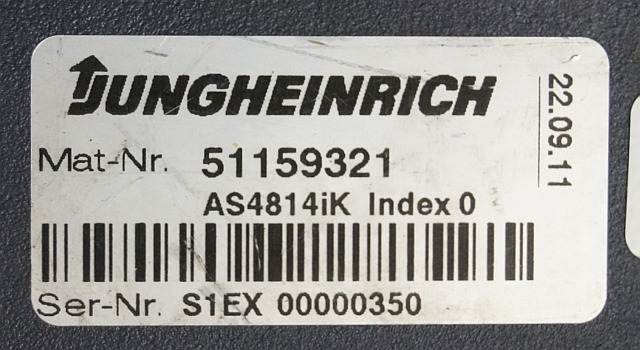 Jungheinrich 51159321 | Rij/hef regeling drive/lifting controller AS4814Ik Index - Centralina electrónica para Equipamento de movimentação: foto 4 Jungheinrich 51159321 | Rij/hef regeling drive/lifting controller AS4814Ik Index - Centralina electrónica para Equipamento de movimentação: foto 4