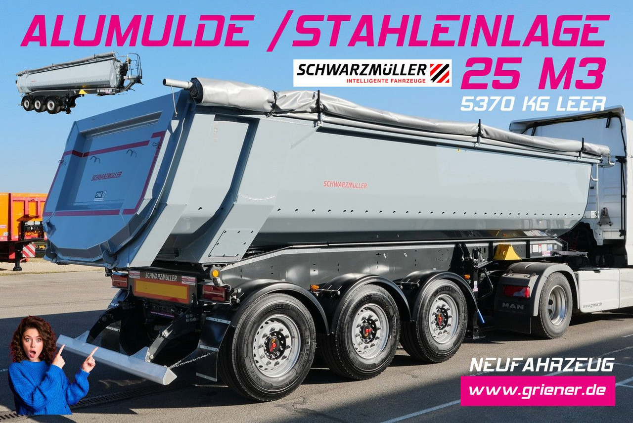 Schwarzmüller K -SERIE / ALUMULDE /STAHLEINLAGE 5430 kg /25m³ - Semi-reboque basculante: foto 1 Schwarzmüller K -SERIE / ALUMULDE /STAHLEINLAGE 5430 kg /25m³ - Semi-reboque basculante: foto 1