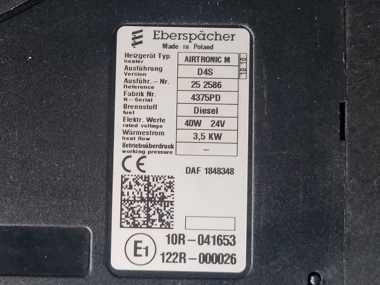 1848348 WEBASTO OGRZEWANIE POSTOJOWE AIRTRONIC M D4S DAF - Peça de reposição: foto 2 1848348 WEBASTO OGRZEWANIE POSTOJOWE AIRTRONIC M D4S DAF - Peça de reposição: foto 2