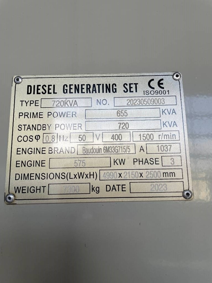 Gerador elétrico Baudouin 6M33G715/5 - 720 kVA Surplus genset - DPX-19879.1: foto 6 Gerador elétrico Baudouin 6M33G715/5 - 720 kVA Surplus genset - DPX-19879.1: foto 6