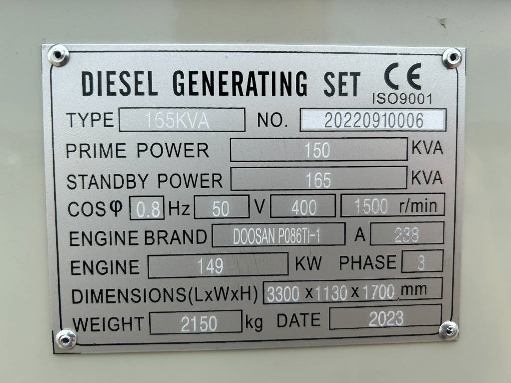 Doosan P086TI-1 - 165 kVA Generator - DPX-19851 - Gerador elétrico: foto 4 Doosan P086TI-1 - 165 kVA Generator - DPX-19851 - Gerador elétrico: foto 4