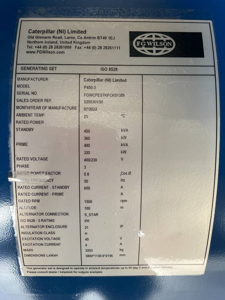 FG Wilson P450-3 - 450 kVA Open Genset - DPX-16018-O - Gerador elétrico: foto 4 FG Wilson P450-3 - 450 kVA Open Genset - DPX-16018-O - Gerador elétrico: foto 4