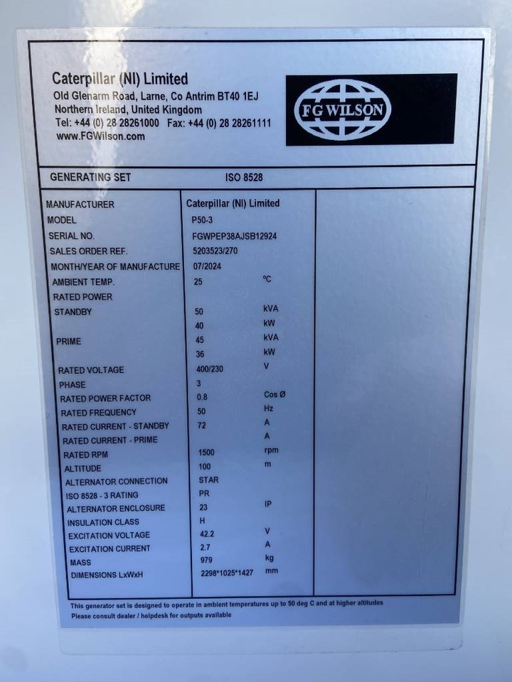 FG Wilson P50-3 - 50 kVA Genset - DPX-16004 - Gerador elétrico: foto 4 FG Wilson P50-3 - 50 kVA Genset - DPX-16004 - Gerador elétrico: foto 4