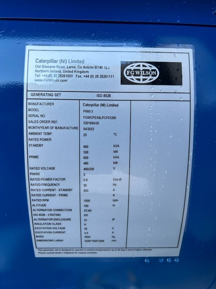 FG Wilson P660-3 - 660 kVA Genset - DPX-16022 - Gerador elétrico: foto 4 FG Wilson P660-3 - 660 kVA Genset - DPX-16022 - Gerador elétrico: foto 4