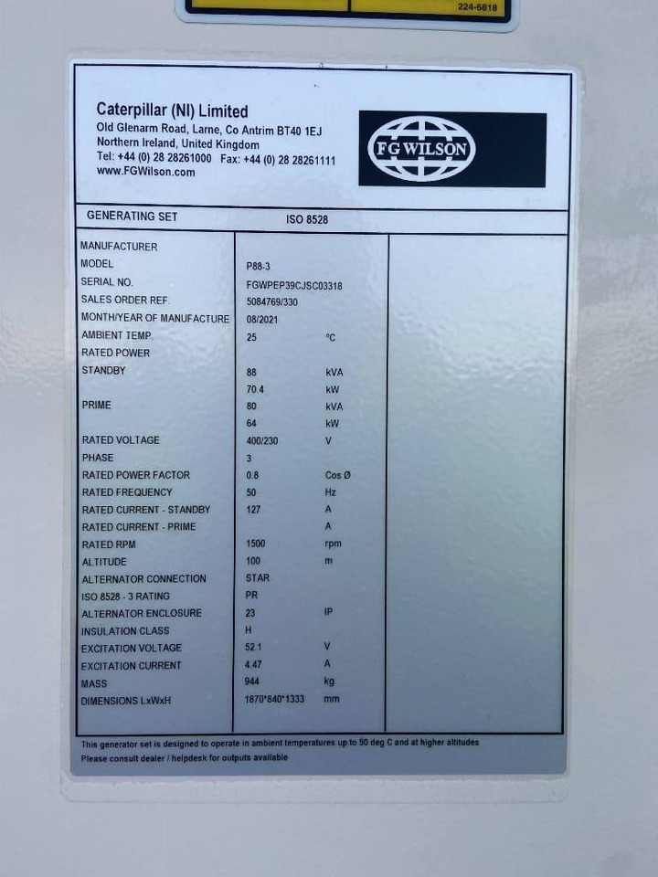 FG Wilson P88-3 - 88 kVA Open Genset - DPX-16007-O - Gerador elétrico: foto 5 FG Wilson P88-3 - 88 kVA Open Genset - DPX-16007-O - Gerador elétrico: foto 5