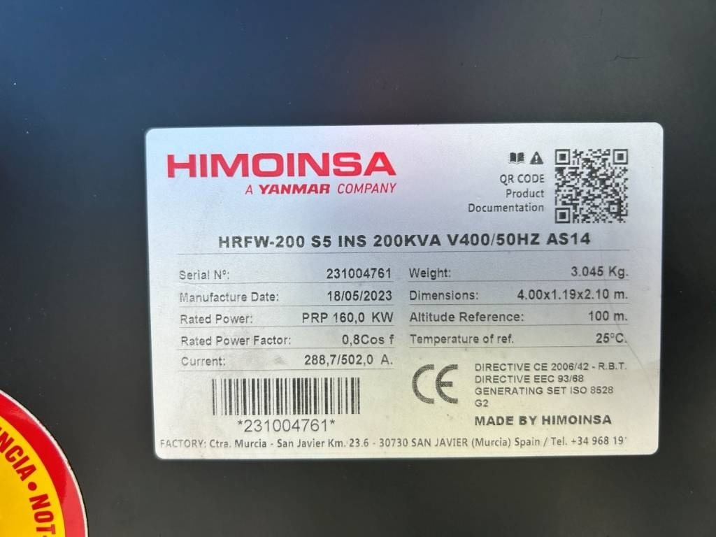 Himoinsa HRFW-200S5 - 200 kVA Stage V - DPX-12636 - Gerador elétrico: foto 5 Himoinsa HRFW-200S5 - 200 kVA Stage V - DPX-12636 - Gerador elétrico: foto 5