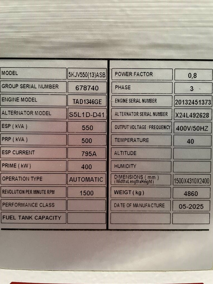 Volvo TAD1346GE - 550 kVA Generator - DPX-18882 - Gerador elétrico: foto 5 Volvo TAD1346GE - 550 kVA Generator - DPX-18882 - Gerador elétrico: foto 5