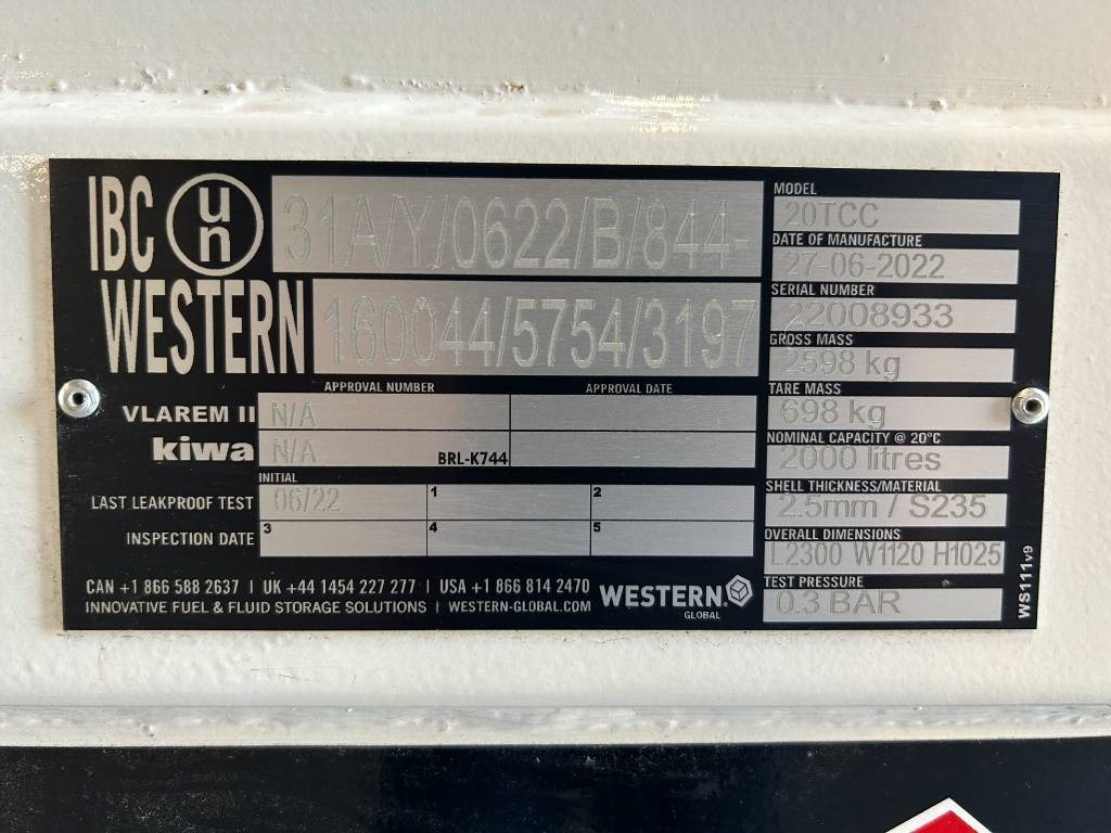 Western Global 20TCC - 2.000 Liter Diesel Tank - DPX-25083 - Depósito de armazenamento: foto 4 Western Global 20TCC - 2.000 Liter Diesel Tank - DPX-25083 - Depósito de armazenamento: foto 4