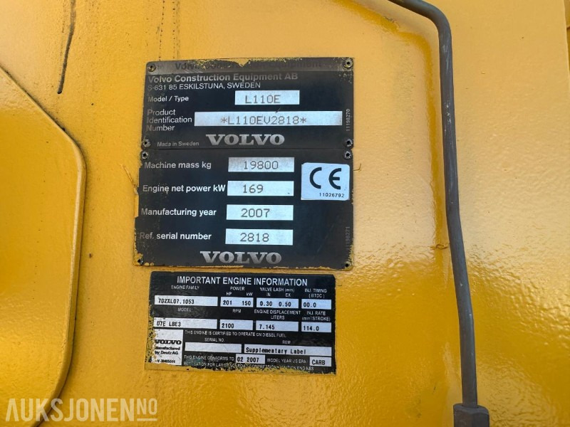 2007 Volvo L110E HJULLASTER - 11000 Timer - Pá carregadora de rodas: foto 5 2007 Volvo L110E HJULLASTER - 11000 Timer - Pá carregadora de rodas: foto 5