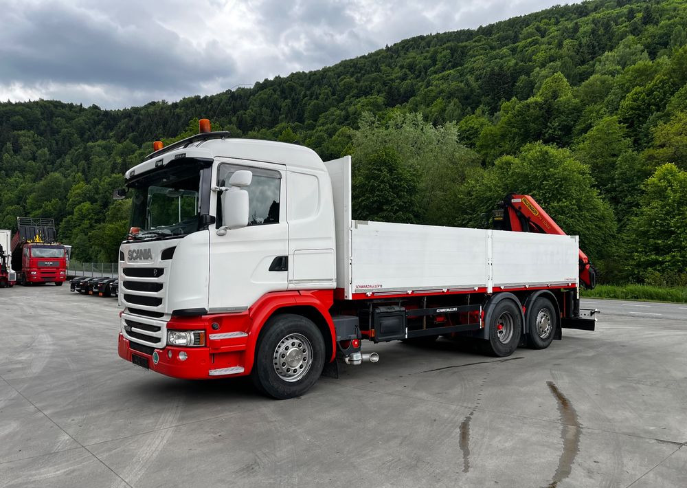 Scania G450 // 6x2// Skrzynia 6.40x2.49 // HDS Palfinger // Oś skrętna podnoszona // - Camião de caixa aberta/ Plataforma, Camião grua: foto 2 Scania G450 // 6x2// Skrzynia 6.40x2.49 // HDS Palfinger // Oś skrętna podnoszona // - Camião de caixa aberta/ Plataforma, Camião grua: foto 2