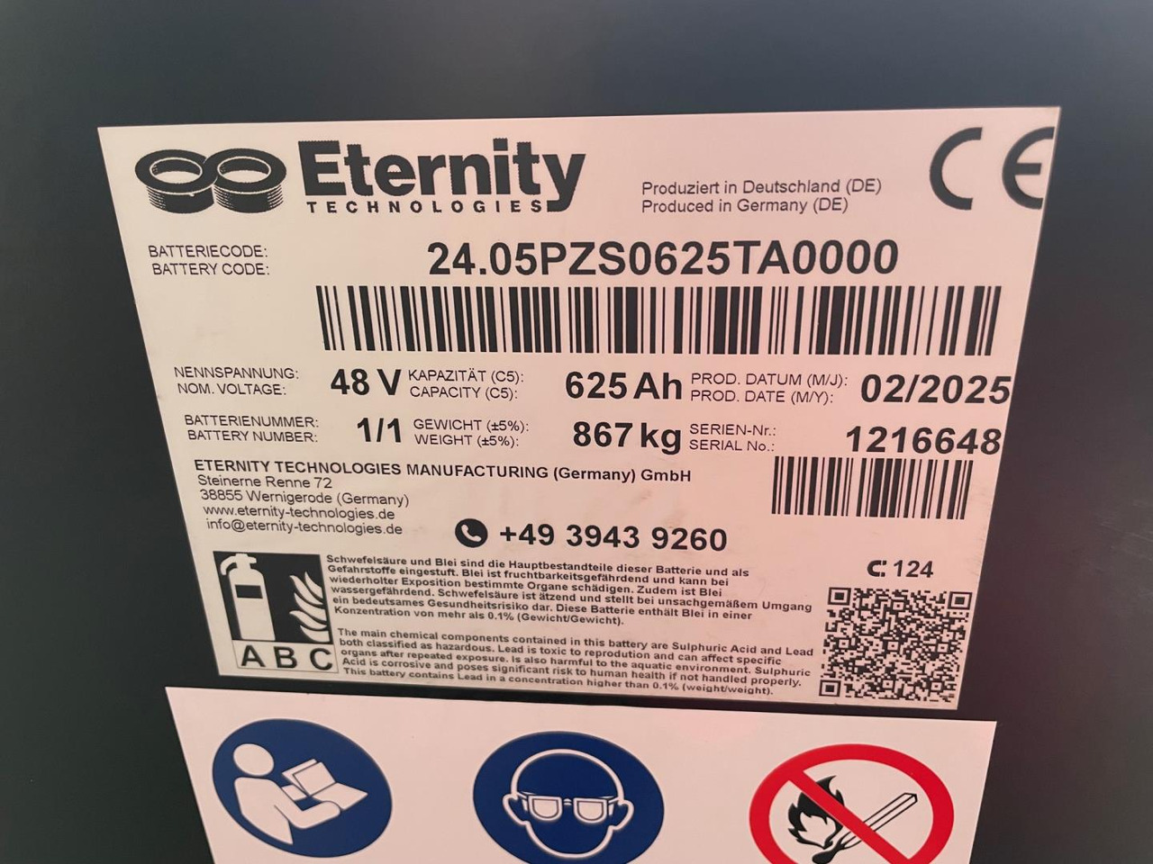 Eternity 48V 5 EPzS 625 - Bateria automotiva para Equipamento de movimentação: foto 2 Eternity 48V 5 EPzS 625 - Bateria automotiva para Equipamento de movimentação: foto 2