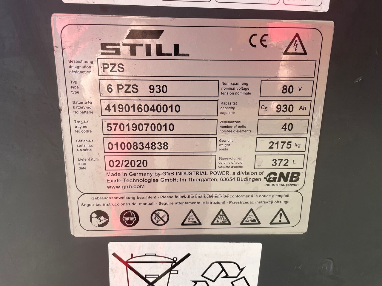 Exide 80V 6 PZS 930 - Bateria automotiva para Equipamento de movimentação: foto 2 Exide 80V 6 PZS 930 - Bateria automotiva para Equipamento de movimentação: foto 2