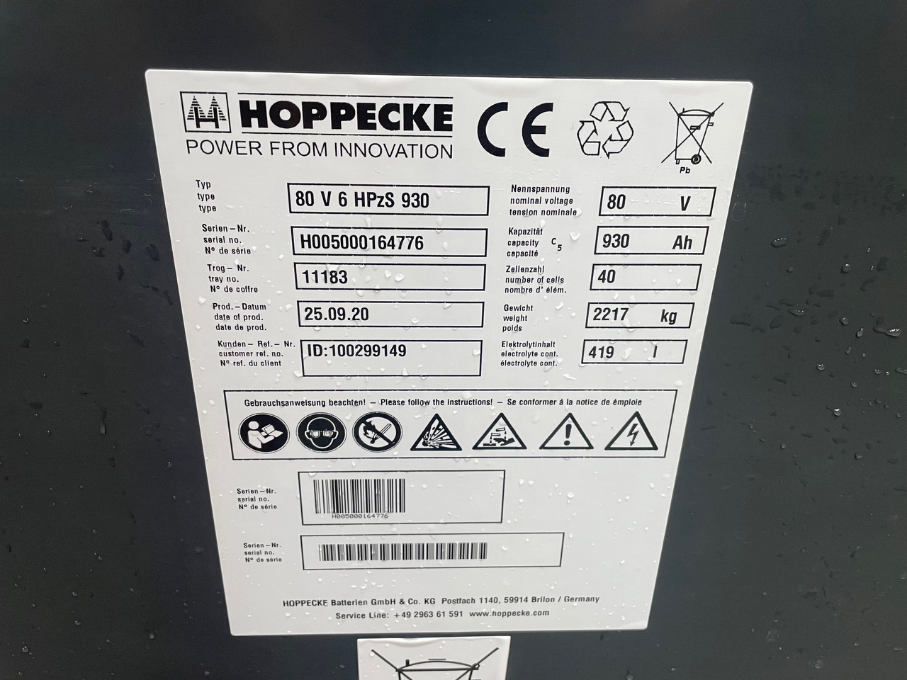 Hoppecke 80V 6 HPZS 930 - Bateria automotiva para Equipamento de movimentação: foto 2 Hoppecke 80V 6 HPZS 930 - Bateria automotiva para Equipamento de movimentação: foto 2