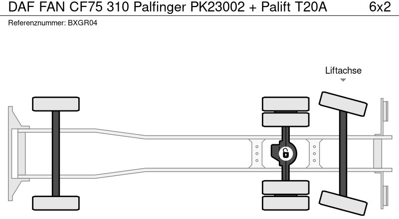 Camião polibenne, Camião grua DAF FAN CF75 310 Palfinger PK23002 + Palift T20A: foto 14