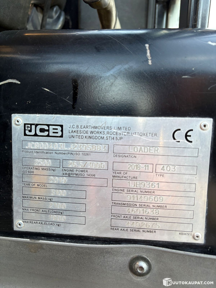 Wheel loader JCB 403, 2018, 2,277 h, Tampere - Carregadora articulada: foto 2 Wheel loader JCB 403, 2018, 2,277 h, Tampere - Carregadora articulada: foto 2