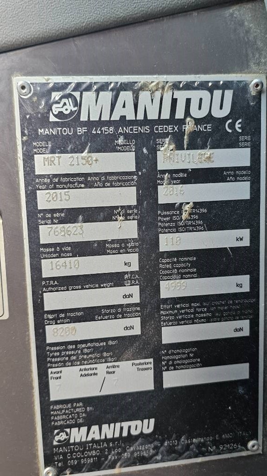Empilhador telescópico Manitou MRT 2150 Plus Privilege: foto 15