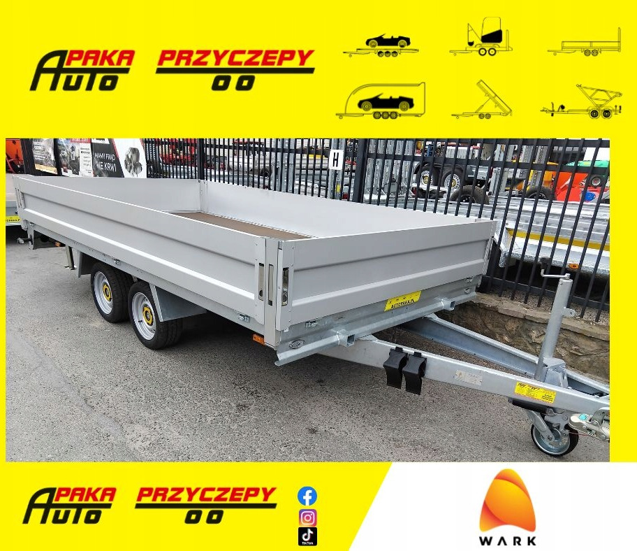 Platforma przyczepa 4x2 WARK dmc 2700 + burty / Platform trailer 4x2 WARK GVW 2700 + sides - Reboque plataforma/ Caixa aberta: foto 1 Platforma przyczepa 4x2 WARK dmc 2700 + burty / Platform trailer 4x2 WARK GVW 2700 + sides - Reboque plataforma/ Caixa aberta: foto 1