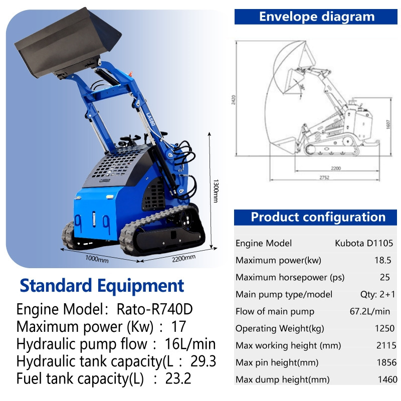 LEZUM LA380 Mini Skid Steer Loader Compact Track Diesel Cheap Mini Skid Steer Loader For Sale With Mini Skid Steer Attachments 4 In 1 Bucket - Mini pá carregadora: foto 2 LEZUM LA380 Mini Skid Steer Loader Compact Track Diesel Cheap Mini Skid Steer Loader For Sale With Mini Skid Steer Attachments 4 In 1 Bucket - Mini pá carregadora: foto 2