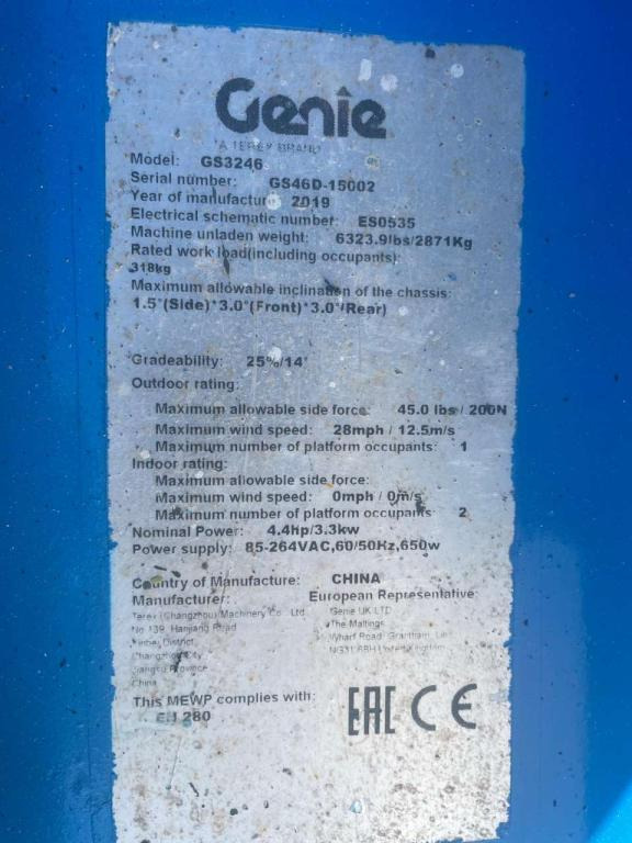 Genie GS-3246 - Plataforma de Tijera/ Plataforma de tesoura: foto 4 Genie GS-3246 - Plataforma de Tijera/ Plataforma de tesoura: foto 4