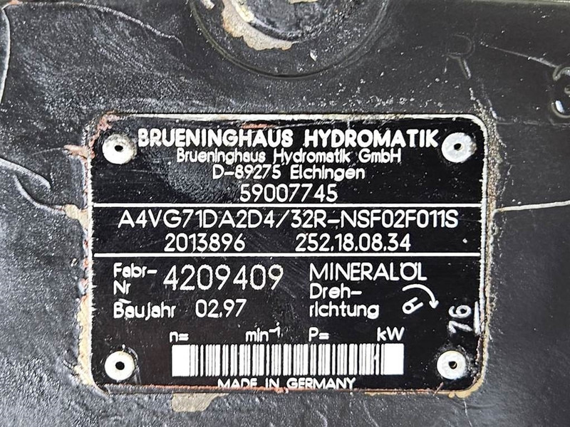 Brueninghaus Hydromatik A4VG71DA2D4/32R-Drive pump/Fahrpumpe - Hidráulica para Máquina de construção: foto 4 Brueninghaus Hydromatik A4VG71DA2D4/32R-Drive pump/Fahrpumpe - Hidráulica para Máquina de construção: foto 4