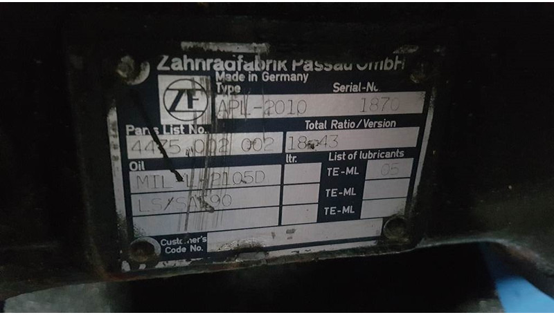 ZF APL-2010 - Axle/Achse/As - Eixo e peças para Máquina de construção: foto 3 ZF APL-2010 - Axle/Achse/As - Eixo e peças para Máquina de construção: foto 3