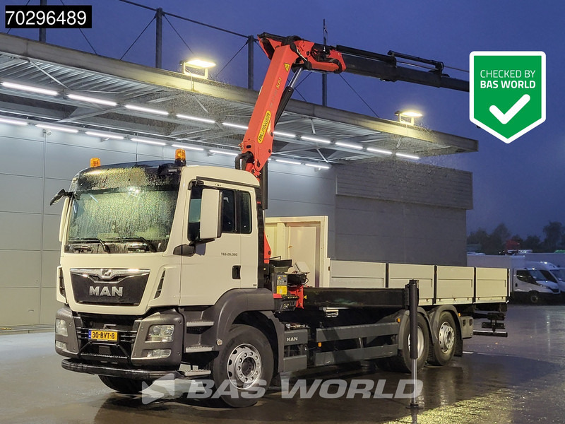 Camião de caixa aberta/ Plataforma, Camião grua MAN TGS 26.360 TGS 6X2 NL-Truck Palfinger PK17.001 Crane Kran Lift+Steering-Axle Navi Euro 6 Palfinger: foto 1