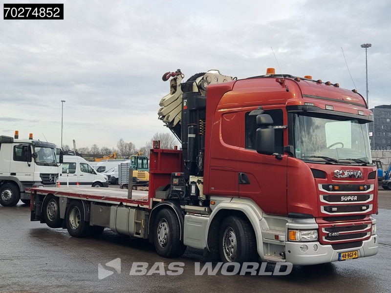 Camião de caixa aberta/ Plataforma, Camião grua Scania G450 8X2 NL-Truck Hiab X-HIPRO 1058EP-6 Kran Front stab Retarder Euro 6: foto 14