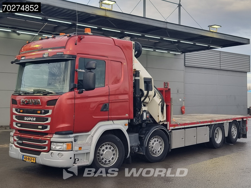 Camião de caixa aberta/ Plataforma, Camião grua Scania G450 8X2 NL-Truck Hiab X-HIPRO 1058EP-6 Kran Front stab Retarder Euro 6: foto 12
