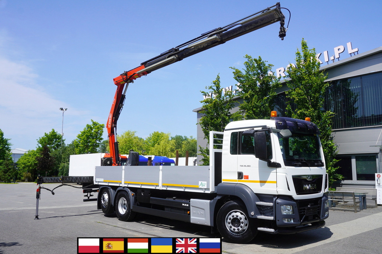 MAN TGS 26.360 Flatbed / Fassi F175 7.7 T / steered 3rd axle - Camião grua: foto 1 MAN TGS 26.360 Flatbed / Fassi F175 7.7 T / steered 3rd axle - Camião grua: foto 1