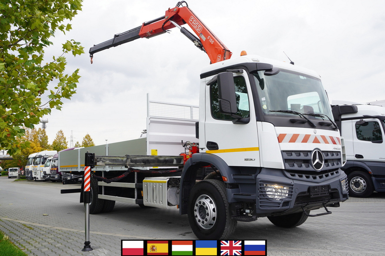 MERCEDES-BENZ Arocs 1830 / Flatbed 16 EPAL / HDS Fassi 155 / Reach 8 m / Load capacity 6160 kg - Camião de caixa aberta/ Plataforma, Camião grua: foto 1 MERCEDES-BENZ Arocs 1830 / Flatbed 16 EPAL / HDS Fassi 155 / Reach 8 m / Load capacity 6160 kg - Camião de caixa aberta/ Plataforma, Camião grua: foto 1