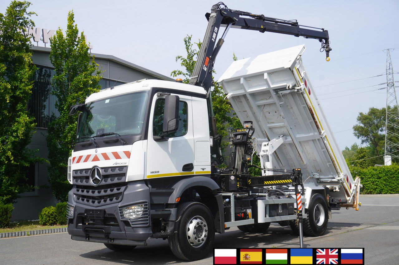 MERCEDES-BENZ Arocs 1833 / 87,000 km!!! / Hds HIAB X-DUO 128 B-2 / three-sided tipper - Camião de caixa aberta/ Plataforma, Camião grua: foto 1 MERCEDES-BENZ Arocs 1833 / 87,000 km!!! / Hds HIAB X-DUO 128 B-2 / three-sided tipper - Camião de caixa aberta/ Plataforma, Camião grua: foto 1