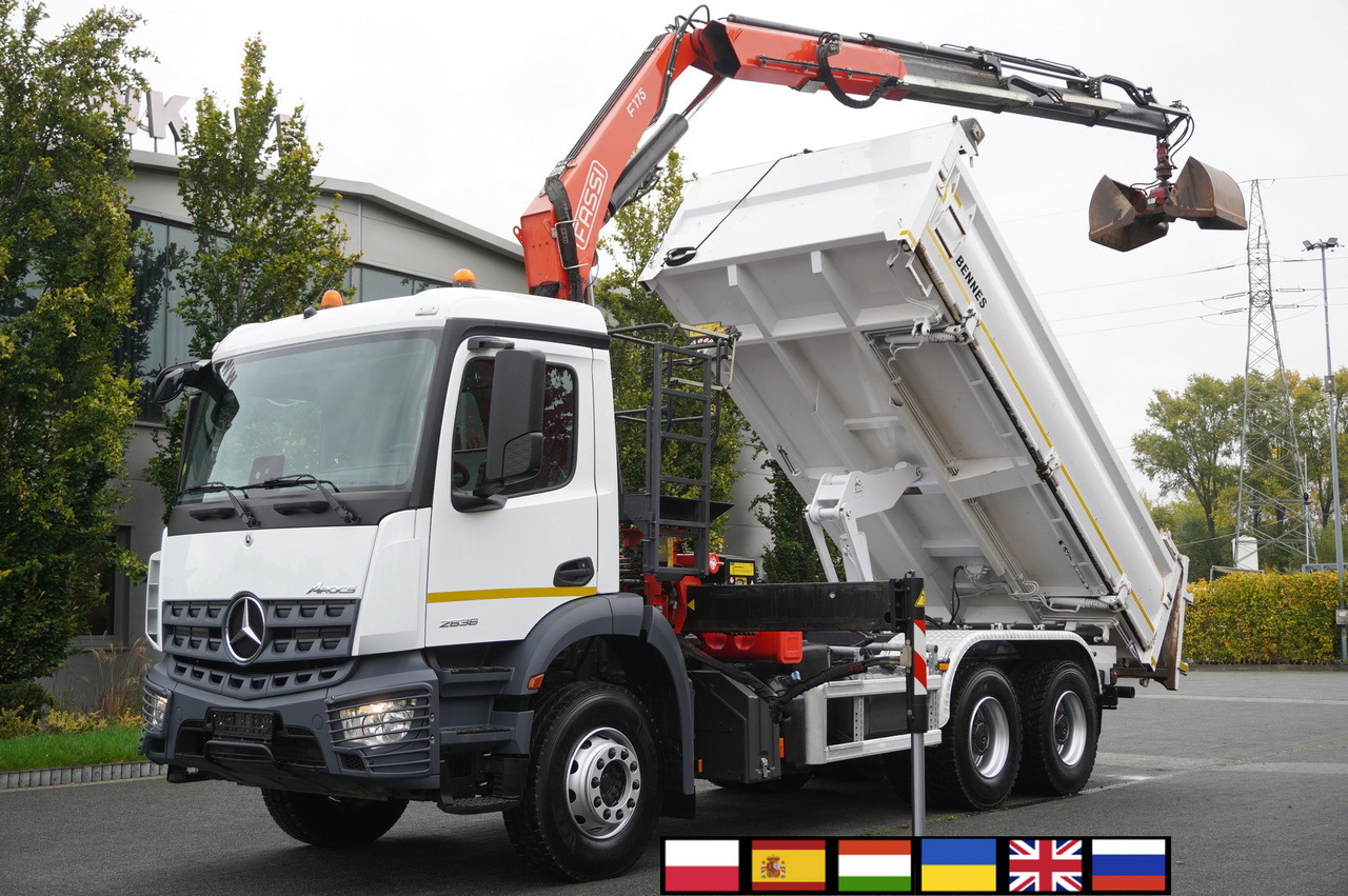 MERCEDES-BENZ Arocs 2636 6x4 / Fassi F175 / 7.7 t / 10 m / 2-side tipper / Bortmatic - Camião basculante, Camião grua: foto 1 MERCEDES-BENZ Arocs 2636 6x4 / Fassi F175 / 7.7 t / 10 m / 2-side tipper / Bortmatic - Camião basculante, Camião grua: foto 1