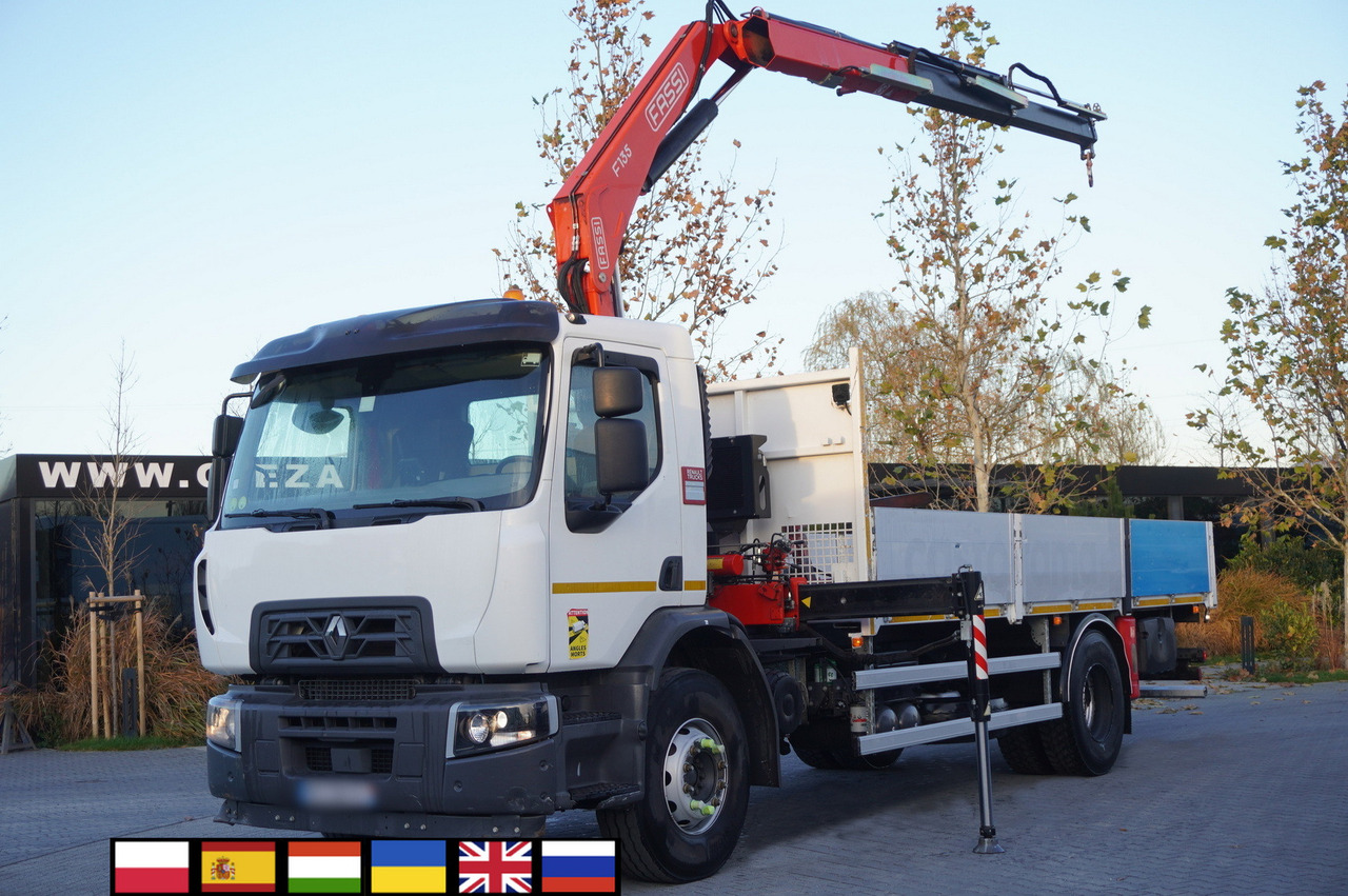 RENAULT C280 DTI 8 / FASSI crane 5.6 T / range 8 m / Flatbed 15 EPAL - Camião de caixa aberta/ Plataforma, Camião grua: foto 1 RENAULT C280 DTI 8 / FASSI crane 5.6 T / range 8 m / Flatbed 15 EPAL - Camião de caixa aberta/ Plataforma, Camião grua: foto 1