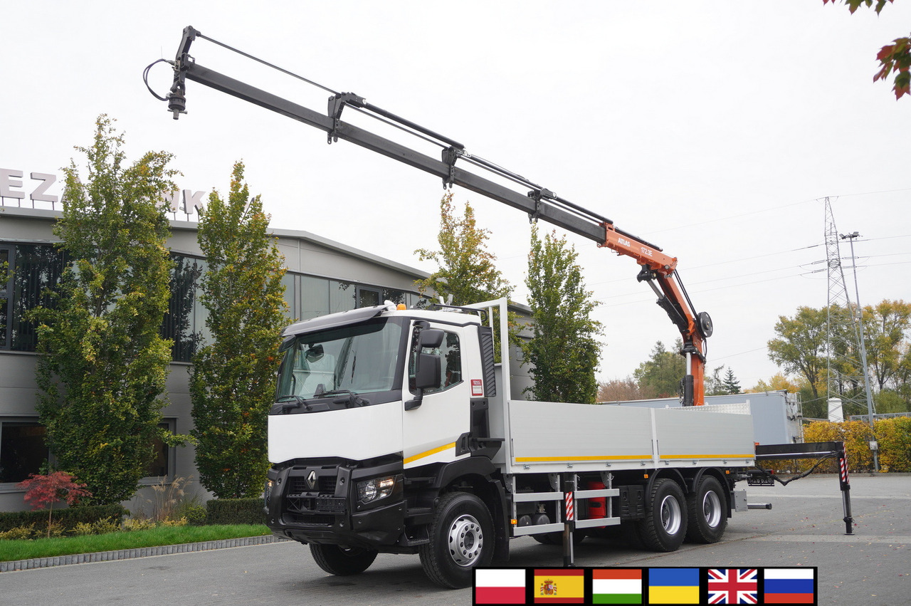 RENAULT C380 Comfort 6x4 / Atlas 172.3E crane / Range 12.3 m / capacity 6.1 t / Flatbed 17 EPAL - Camião de caixa aberta/ Plataforma, Camião grua: foto 1 RENAULT C380 Comfort 6x4 / Atlas 172.3E crane / Range 12.3 m / capacity 6.1 t / Flatbed 17 EPAL - Camião de caixa aberta/ Plataforma, Camião grua: foto 1