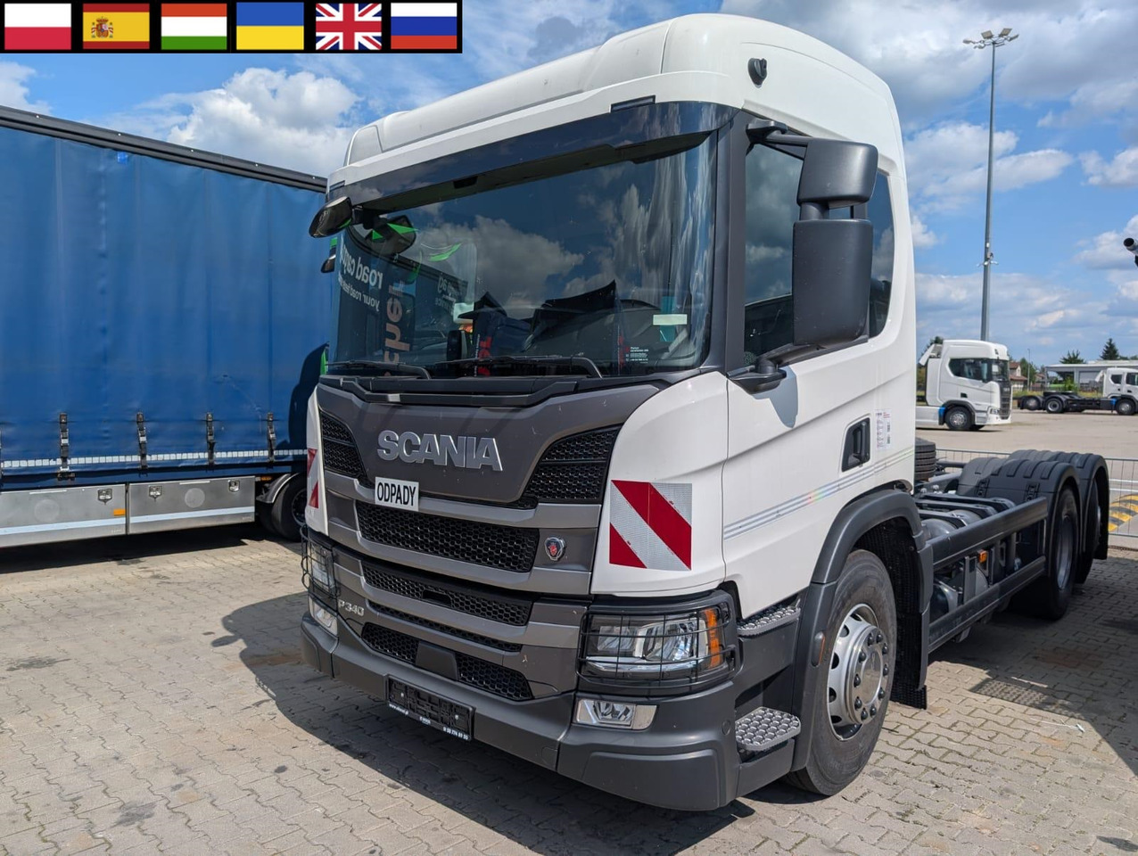 SCANIA P 340 B6x2*4NA / chassis frame / steering axle / CNG / large cab / 8 units - Camião chassi: foto 1 SCANIA P 340 B6x2*4NA / chassis frame / steering axle / CNG / large cab / 8 units - Camião chassi: foto 1