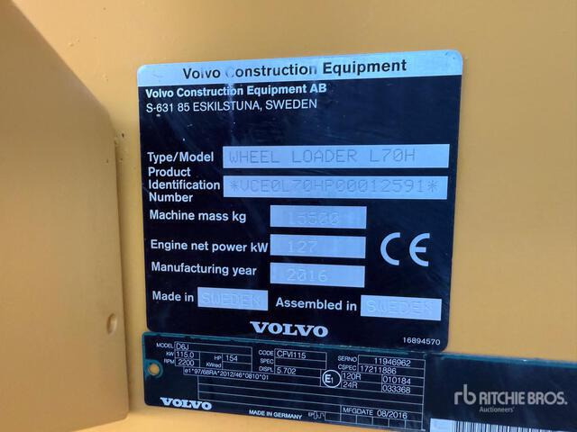 2016 Volvo L70H Wheel Loader - Pá carregadora de rodas: foto 4 2016 Volvo L70H Wheel Loader - Pá carregadora de rodas: foto 4
