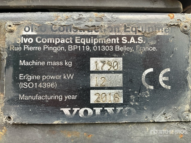 2016 Volvo EC18D Mini Excavator: <6.6t - Mini escavadeira: foto 5 2016 Volvo EC18D Mini Excavator: <6.6t - Mini escavadeira: foto 5