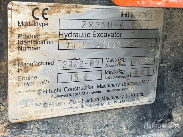 2022 Hitachi ZX26U-6 Mini Excavator: <6.6t - Mini escavadeira: foto 2 2022 Hitachi ZX26U-6 Mini Excavator: <6.6t - Mini escavadeira: foto 2