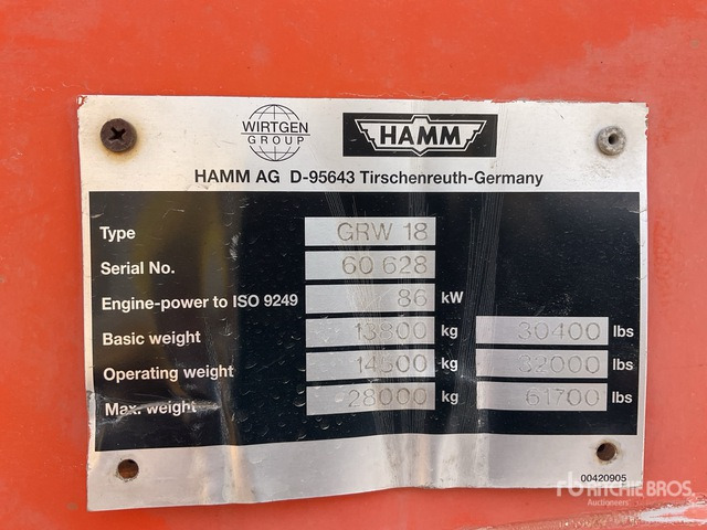 2004 Hamm GRW18 8 Wheel Pneumatic Roller - Triturador de martelos/ Destroçador: foto 2 2004 Hamm GRW18 8 Wheel Pneumatic Roller - Triturador de martelos/ Destroçador: foto 2