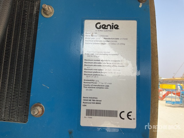 2008 Genie Z-135 4WD Diesel Articulating Boom Lift - Plataforma articulada: foto 3 2008 Genie Z-135 4WD Diesel Articulating Boom Lift - Plataforma articulada: foto 3