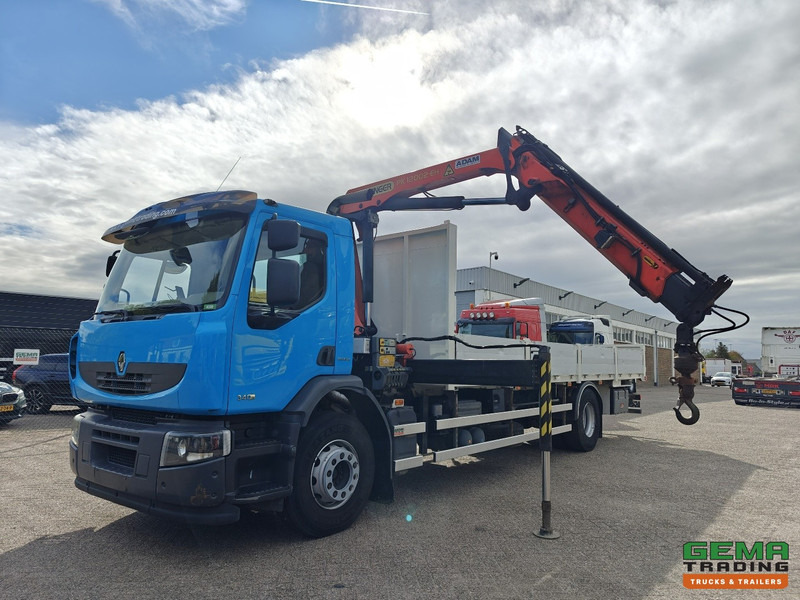 Renault Premium Lander 340 4x2 Dagcab Euro5 - Retarder - Open Laadbak 7.8M + Palfinger PK12002-EH - RadioGrafisch - Camião de caixa aberta/ Plataforma, Camião grua: foto 1 Renault Premium Lander 340 4x2 Dagcab Euro5 - Retarder - Open Laadbak 7.8M + Palfinger PK12002-EH - RadioGrafisch - Camião de caixa aberta/ Plataforma, Camião grua: foto 1