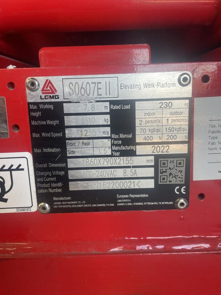 Plataforma de Tijera/ Plataforma de tesoura LGMG S0607E II: foto 8 Plataforma de Tijera/ Plataforma de tesoura LGMG S0607E II: foto 8