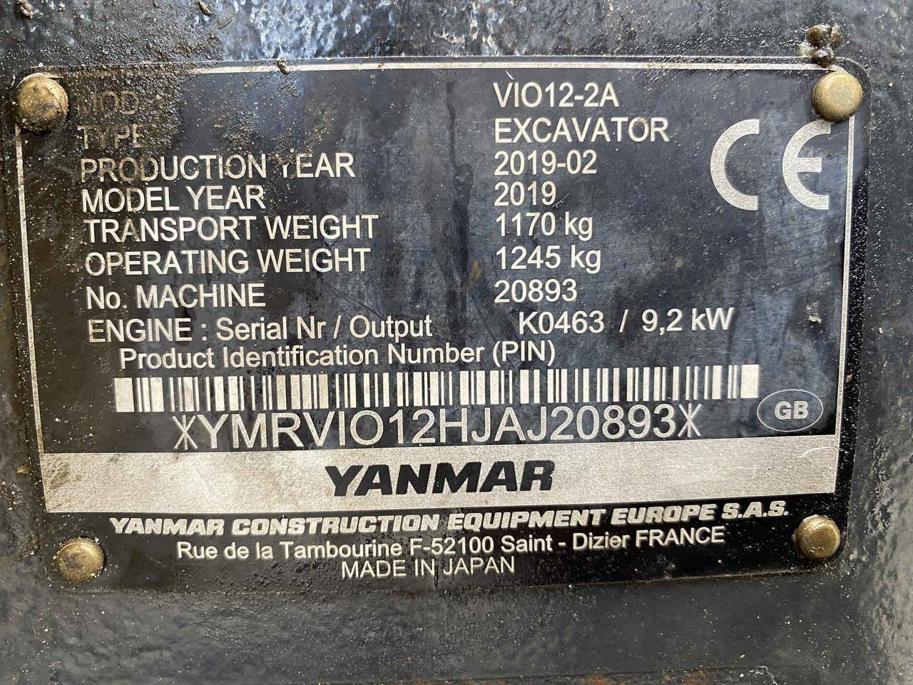 Mini escavadeira Yanmar VIO12: foto 10