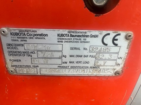 Mini escavadeira KUBOTA U17-3: foto 8