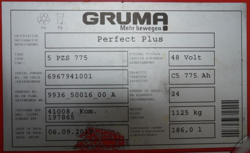 GRUMA 48 Volt 5 PzS 775 Ah - Bateria automotiva: foto 5 GRUMA 48 Volt 5 PzS 775 Ah - Bateria automotiva: foto 5