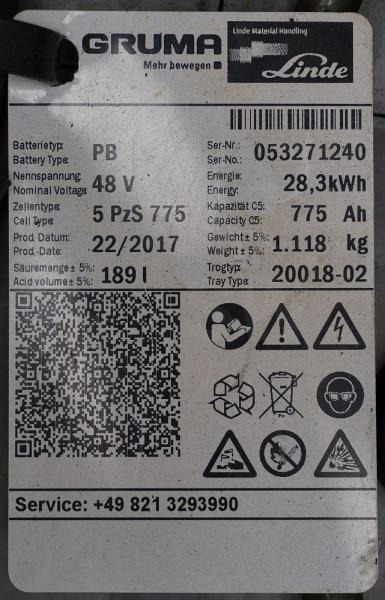 GRUMA 48 Volt 5 PzS 775 Ah - Bateria automotiva: foto 5 GRUMA 48 Volt 5 PzS 775 Ah - Bateria automotiva: foto 5