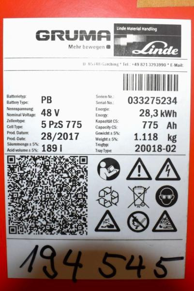 GRUMA 48 Volt 5 PzS 775 Ah - Bateria automotiva: foto 5 GRUMA 48 Volt 5 PzS 775 Ah - Bateria automotiva: foto 5
