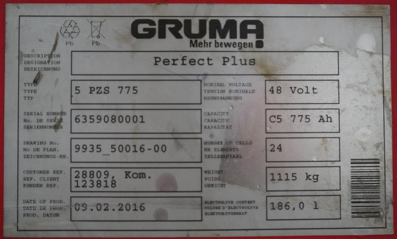 GRUMA 48 Volt 5 PzS 775 Ah - Bateria automotiva: foto 5 GRUMA 48 Volt 5 PzS 775 Ah - Bateria automotiva: foto 5